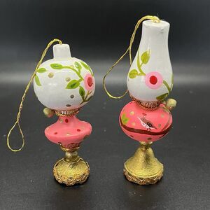 Vintage Kurt Adler Wooden Oil Lamp Christmas Ornaments Hurricane GWTW